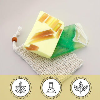 glycerin soap with mesh bag. free of gluten and paraben and non gmo.